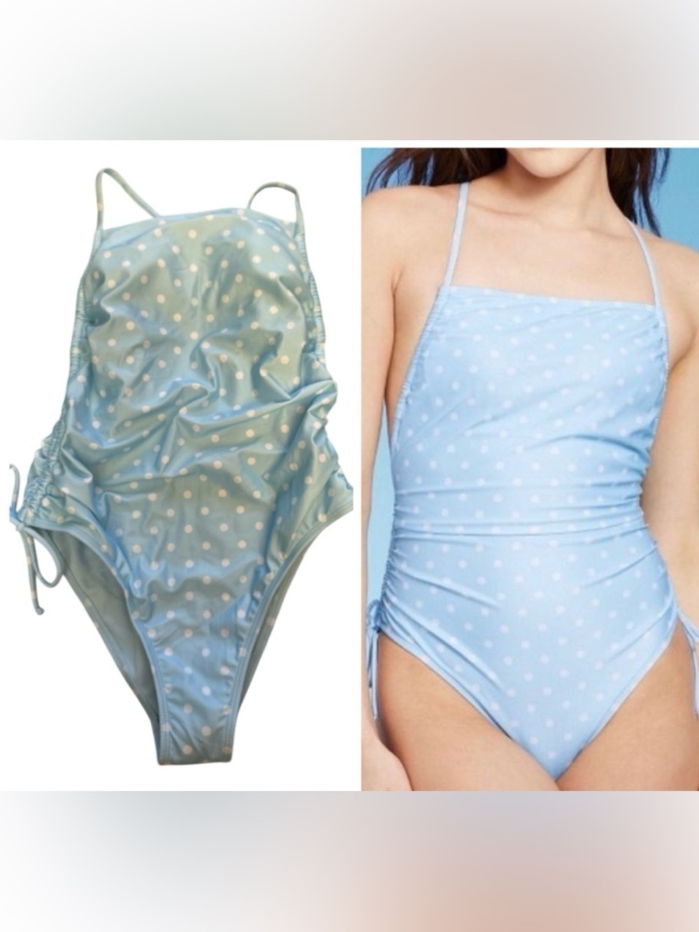 Wild Fable Light Blue Polka Dot One-Piece Summer Cheeky Swimsuit Small 4-6